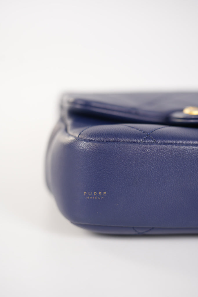 In The Loop Flap Small in Navy Blue Lambskin Leather in Aged Gold Hardware Series 29 | Purse Maison Luxury Bags Shop