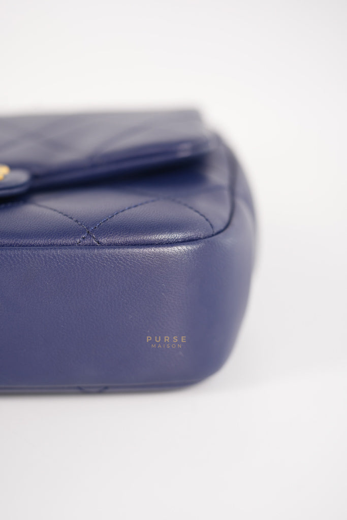 In The Loop Flap Small in Navy Blue Lambskin Leather in Aged Gold Hardware Series 29 | Purse Maison Luxury Bags Shop