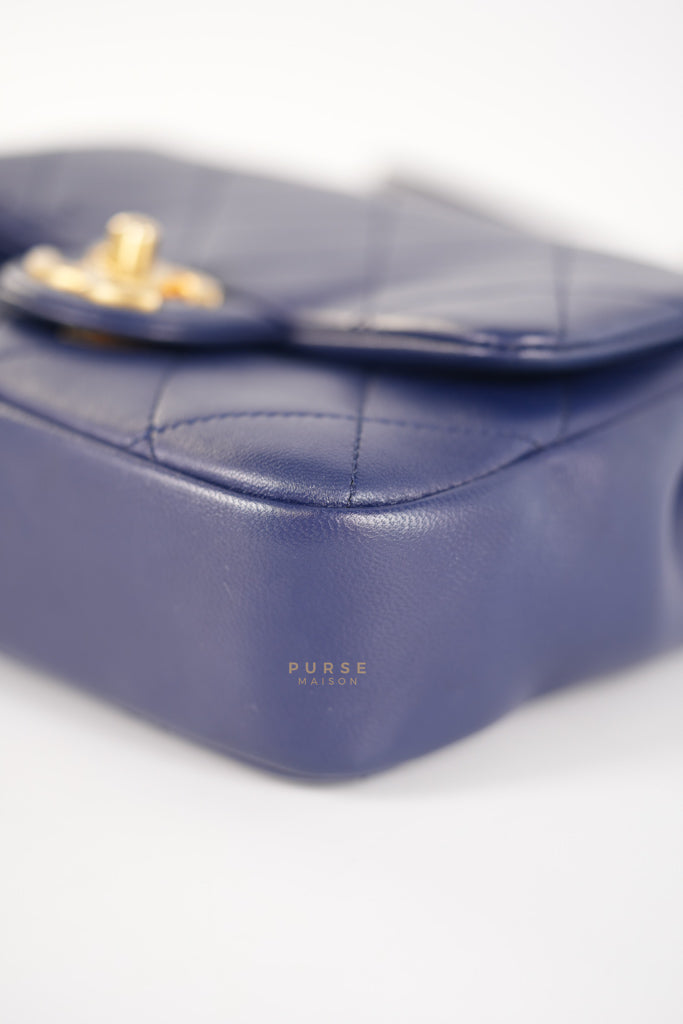 In The Loop Flap Small in Navy Blue Lambskin Leather in Aged Gold Hardware Series 29 | Purse Maison Luxury Bags Shop