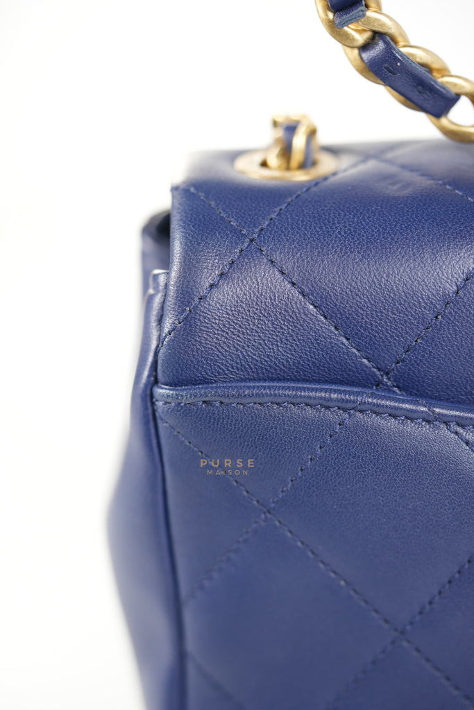 In The Loop Flap Small in Navy Blue Lambskin Leather in Aged Gold Hardware Series 29 | Purse Maison Luxury Bags Shop