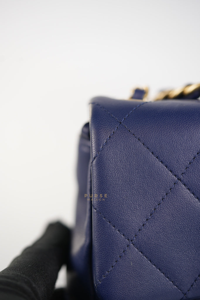 In The Loop Flap Small in Navy Blue Lambskin Leather in Aged Gold Hardware Series 29 | Purse Maison Luxury Bags Shop