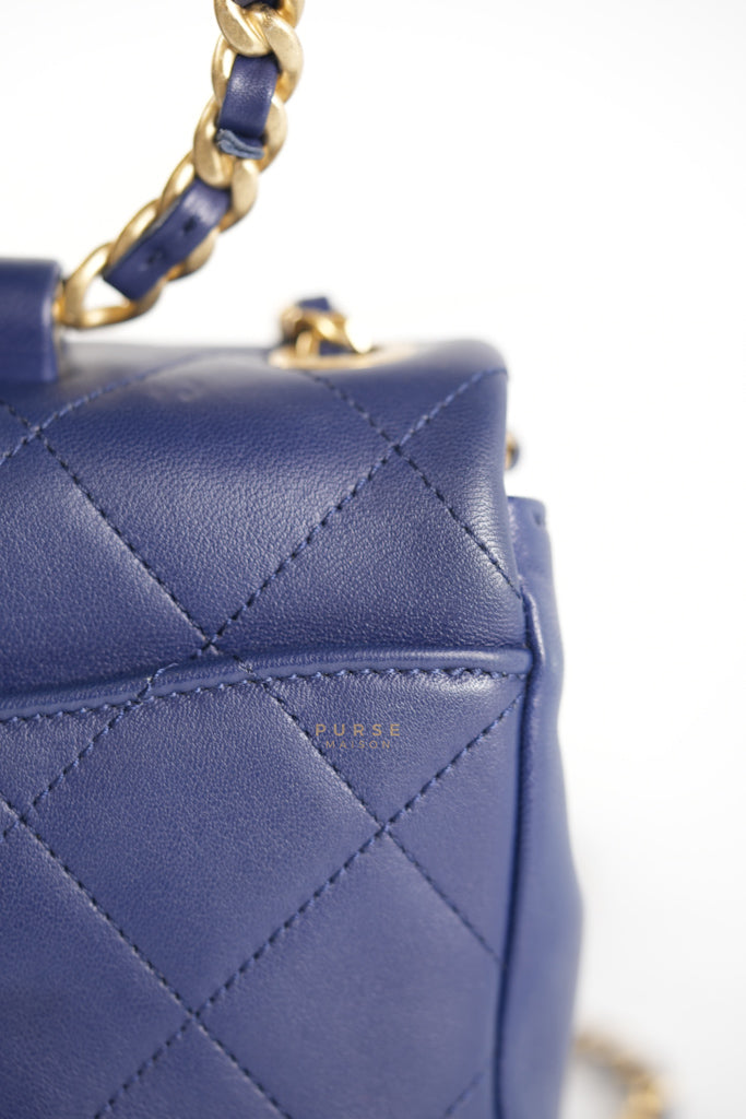 In The Loop Flap Small in Navy Blue Lambskin Leather in Aged Gold Hardware Series 29 | Purse Maison Luxury Bags Shop