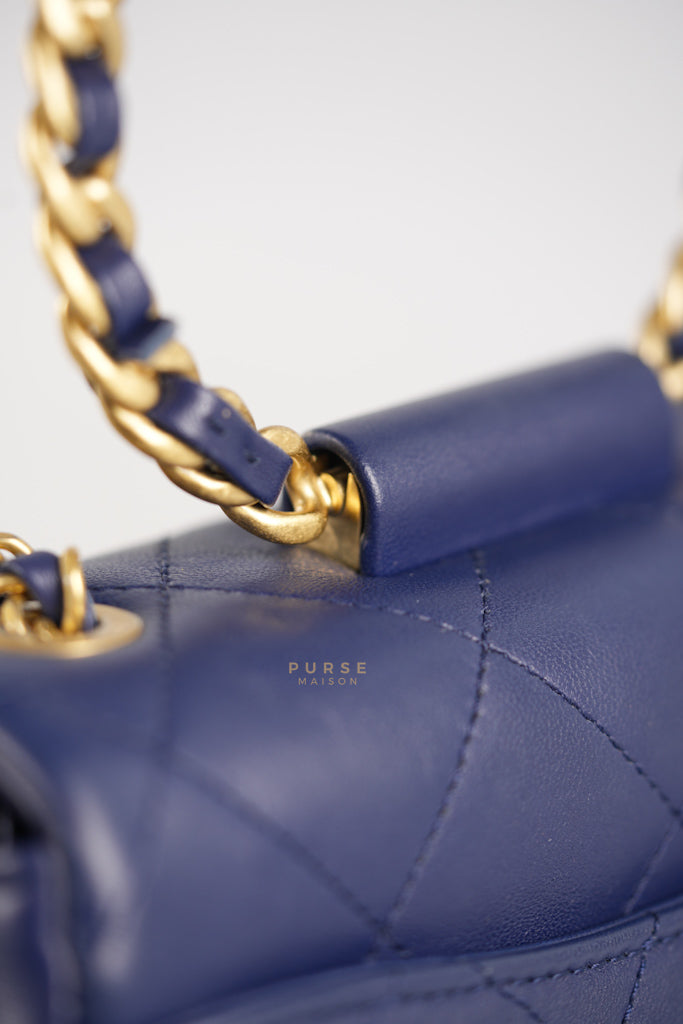 In The Loop Flap Small in Navy Blue Lambskin Leather in Aged Gold Hardware Series 29 | Purse Maison Luxury Bags Shop