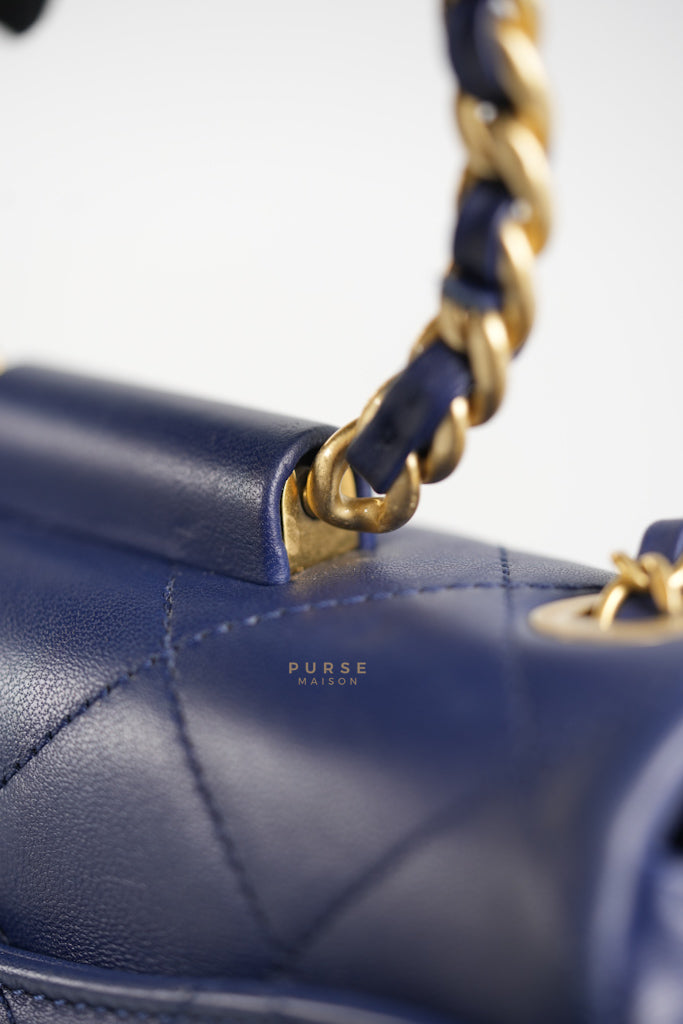 In The Loop Flap Small in Navy Blue Lambskin Leather in Aged Gold Hardware Series 29 | Purse Maison Luxury Bags Shop