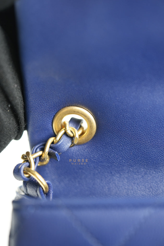 In The Loop Flap Small in Navy Blue Lambskin Leather in Aged Gold Hardware Series 29 | Purse Maison Luxury Bags Shop
