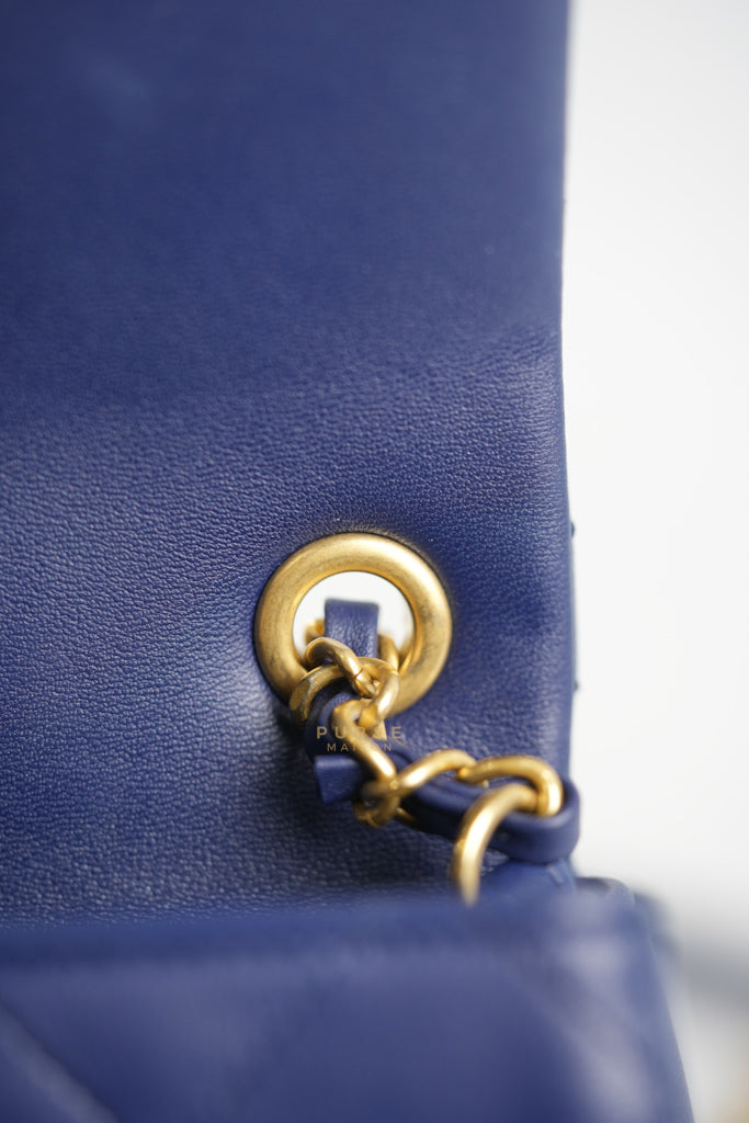 In The Loop Flap Small in Navy Blue Lambskin Leather in Aged Gold Hardware Series 29 | Purse Maison Luxury Bags Shop