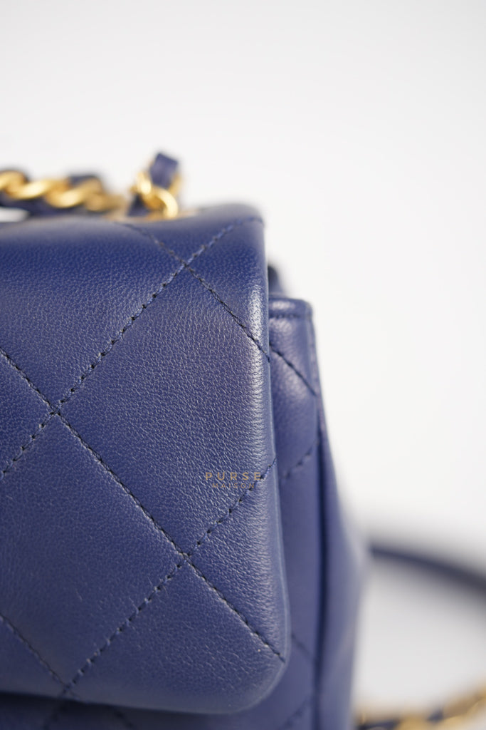 In The Loop Flap Small in Navy Blue Lambskin Leather in Aged Gold Hardware Series 29 | Purse Maison Luxury Bags Shop