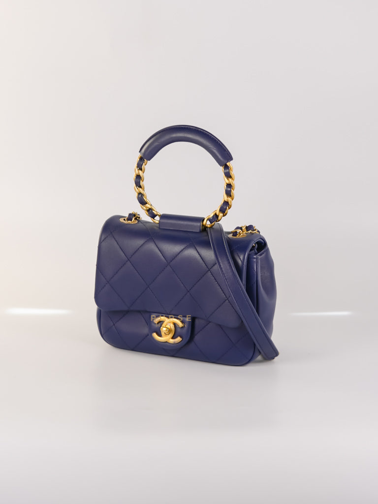 In The Loop Flap Small in Navy Blue Lambskin Leather in Aged Gold Hardware Series 29 | Purse Maison Luxury Bags Shop
