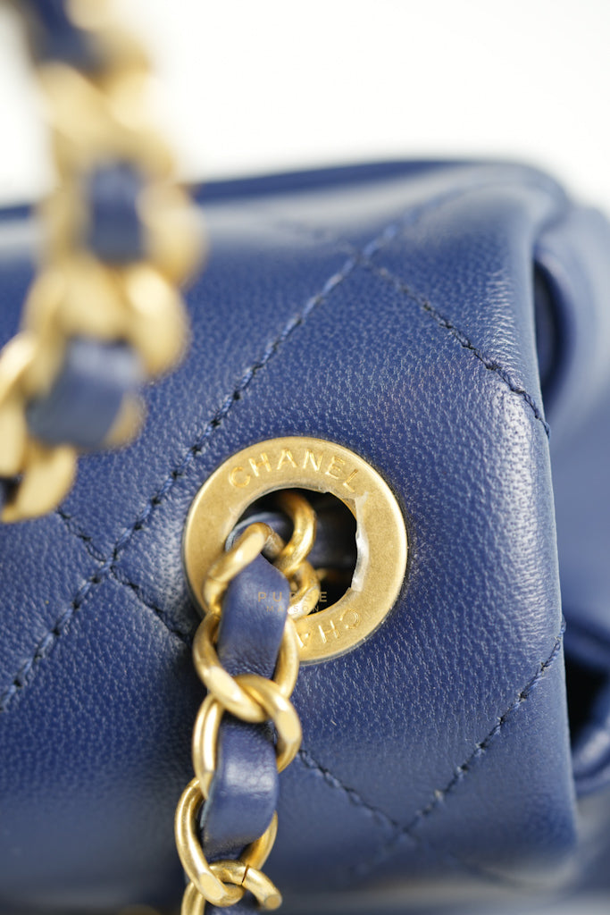In The Loop Flap Small in Navy Blue Lambskin Leather in Aged Gold Hardware Series 29 | Purse Maison Luxury Bags Shop
