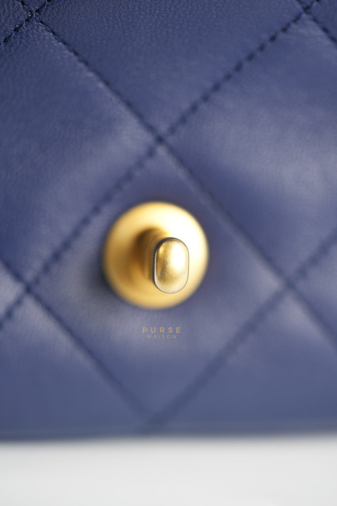 In The Loop Flap Small in Navy Blue Lambskin Leather in Aged Gold Hardware Series 29 | Purse Maison Luxury Bags Shop