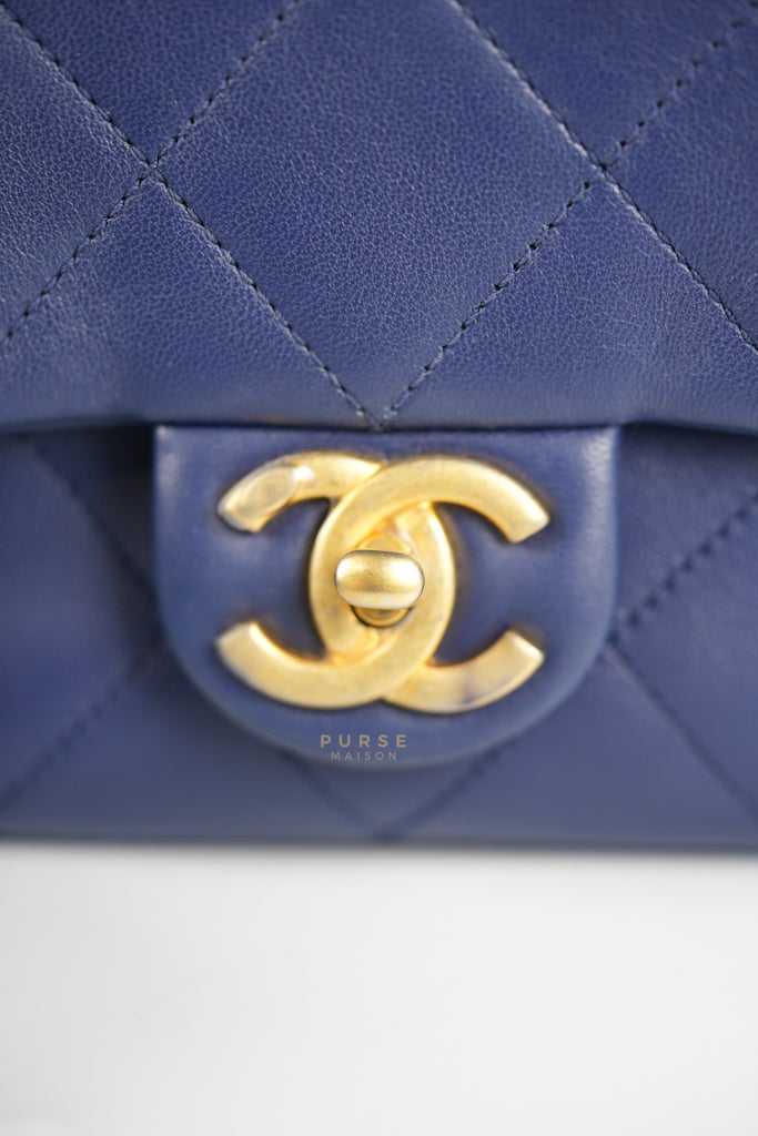In The Loop Flap Small in Navy Blue Lambskin Leather in Aged Gold Hardware Series 29 | Purse Maison Luxury Bags Shop