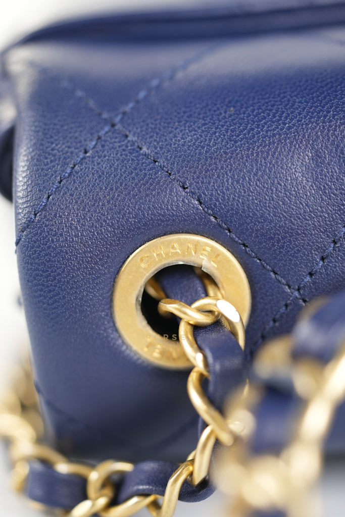 In The Loop Flap Small in Navy Blue Lambskin Leather in Aged Gold Hardware Series 29 | Purse Maison Luxury Bags Shop