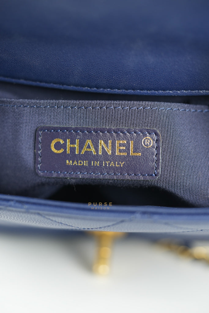 In The Loop Flap Small in Navy Blue Lambskin Leather in Aged Gold Hardware Series 29 | Purse Maison Luxury Bags Shop