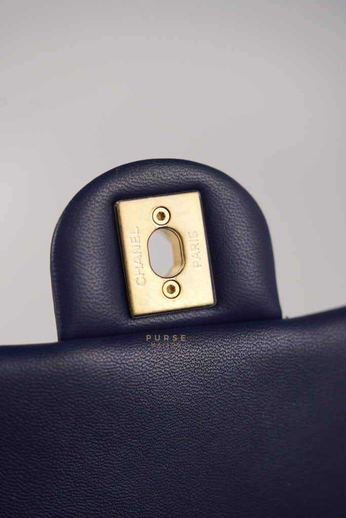 In The Loop Flap Small in Navy Blue Lambskin Leather in Aged Gold Hardware Series 29 | Purse Maison Luxury Bags Shop