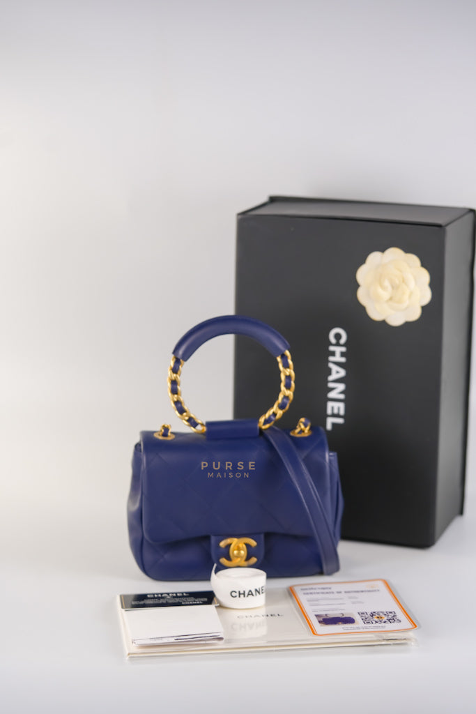 In The Loop Flap Small in Navy Blue Lambskin Leather in Aged Gold Hardware Series 29 | Purse Maison Luxury Bags Shop