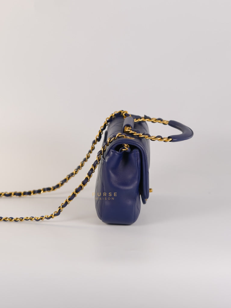 In The Loop Flap Small in Navy Blue Lambskin Leather in Aged Gold Hardware Series 29 | Purse Maison Luxury Bags Shop