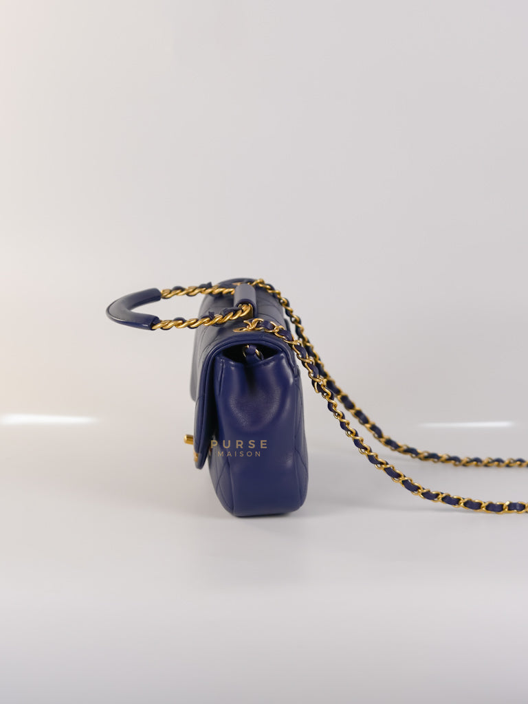 In The Loop Flap Small in Navy Blue Lambskin Leather in Aged Gold Hardware Series 29 | Purse Maison Luxury Bags Shop