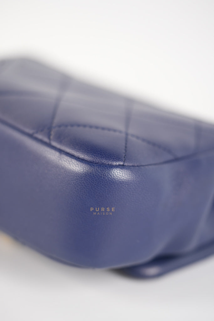 In The Loop Flap Small in Navy Blue Lambskin Leather in Aged Gold Hardware Series 29 | Purse Maison Luxury Bags Shop