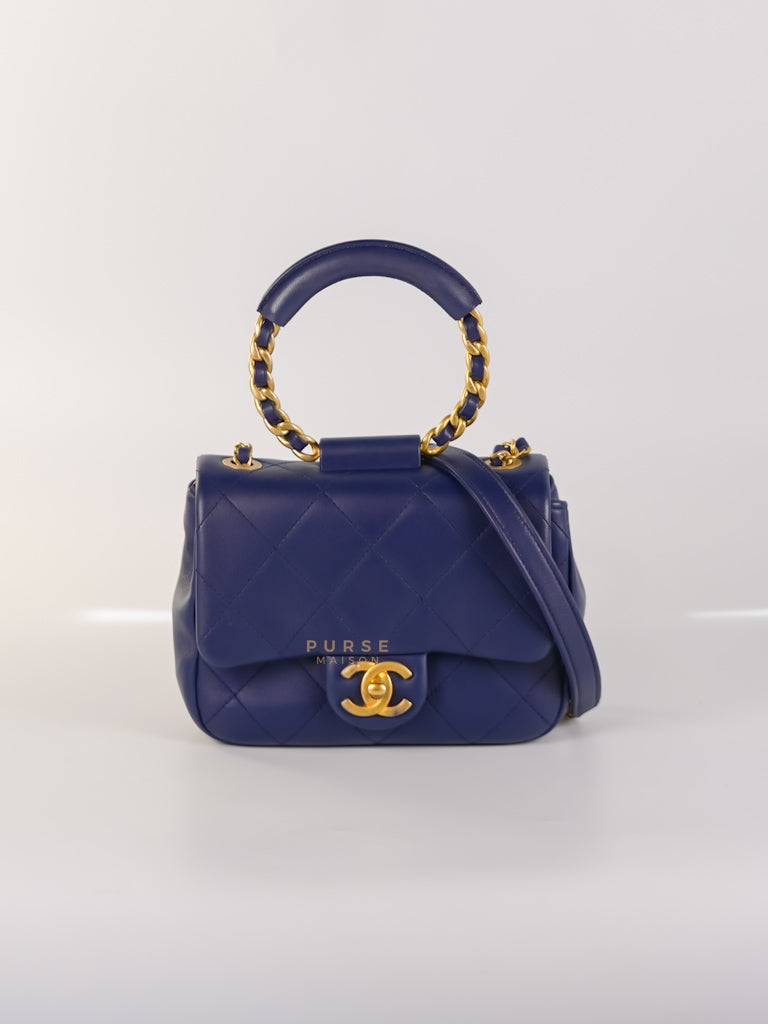 In The Loop Flap Small in Navy Blue Lambskin Leather in Aged Gold Hardware Series 29 | Purse Maison Luxury Bags Shop