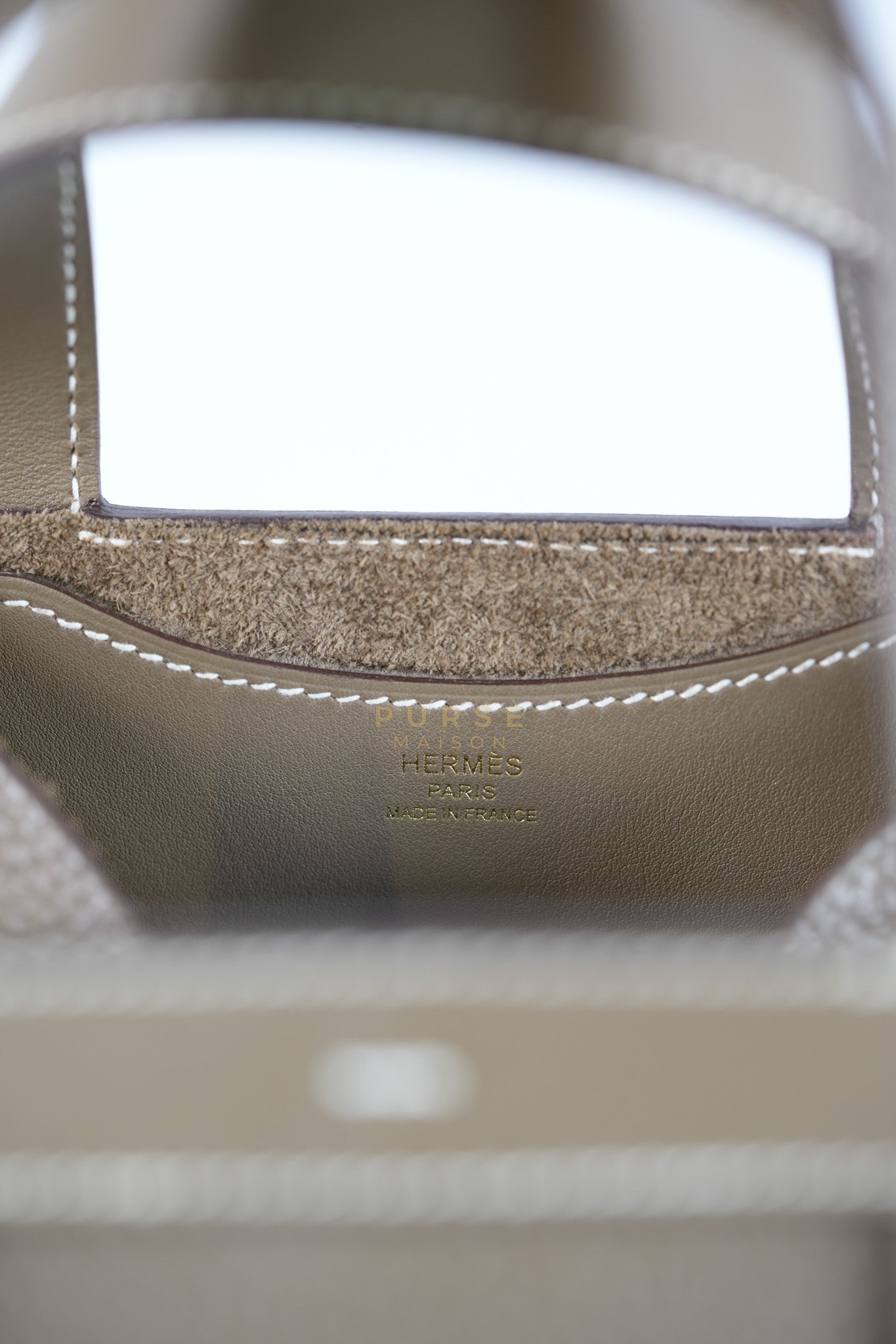 In The Loop in Etoupe Clemence Taurillon Leather and Gold Hardware Stamp B (2023) | Purse Maison Luxury Bags Shop