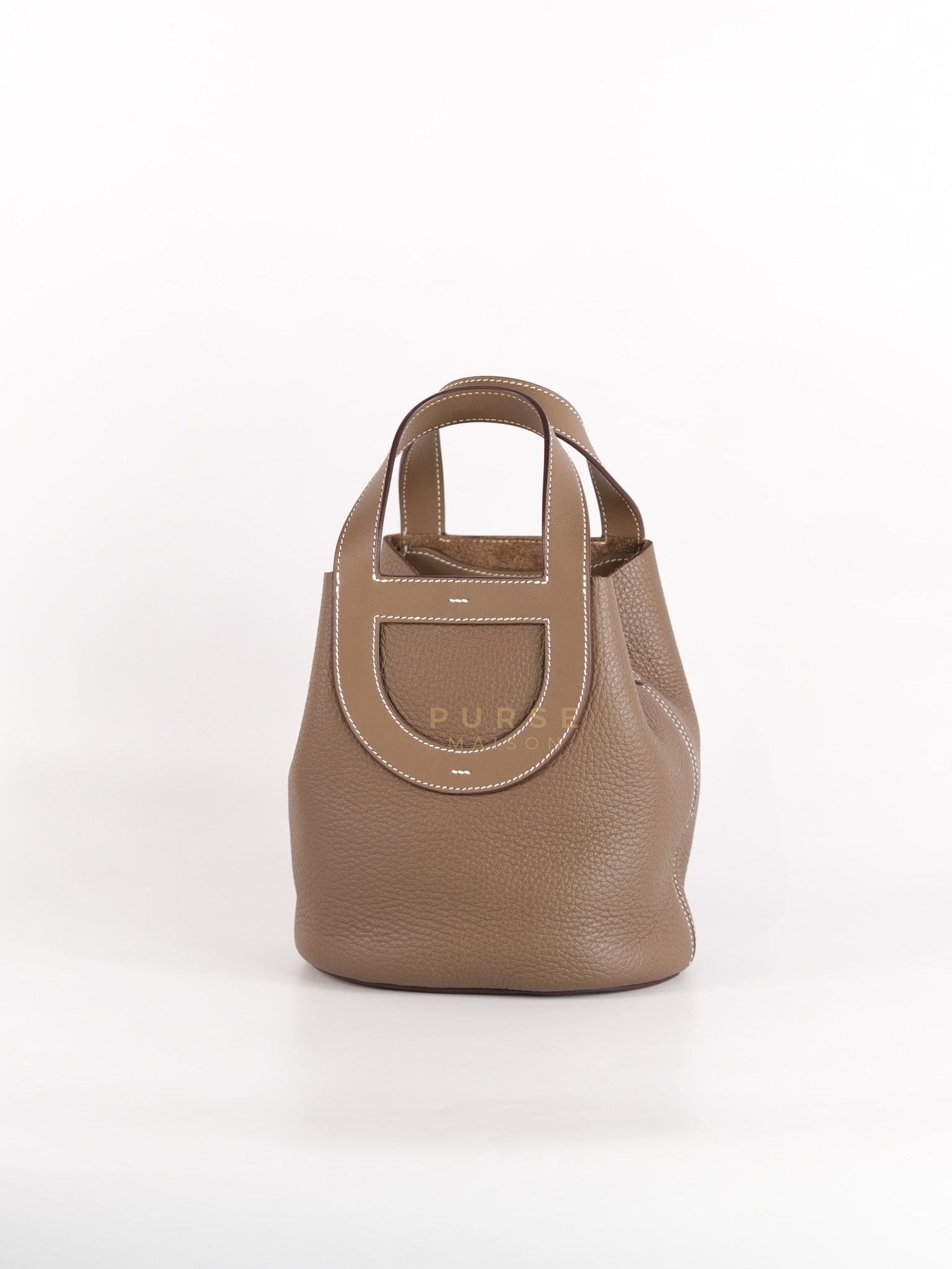 In The Loop in Etoupe Clemence Taurillon Leather and Gold Hardware Stamp B (2023) | Purse Maison Luxury Bags Shop