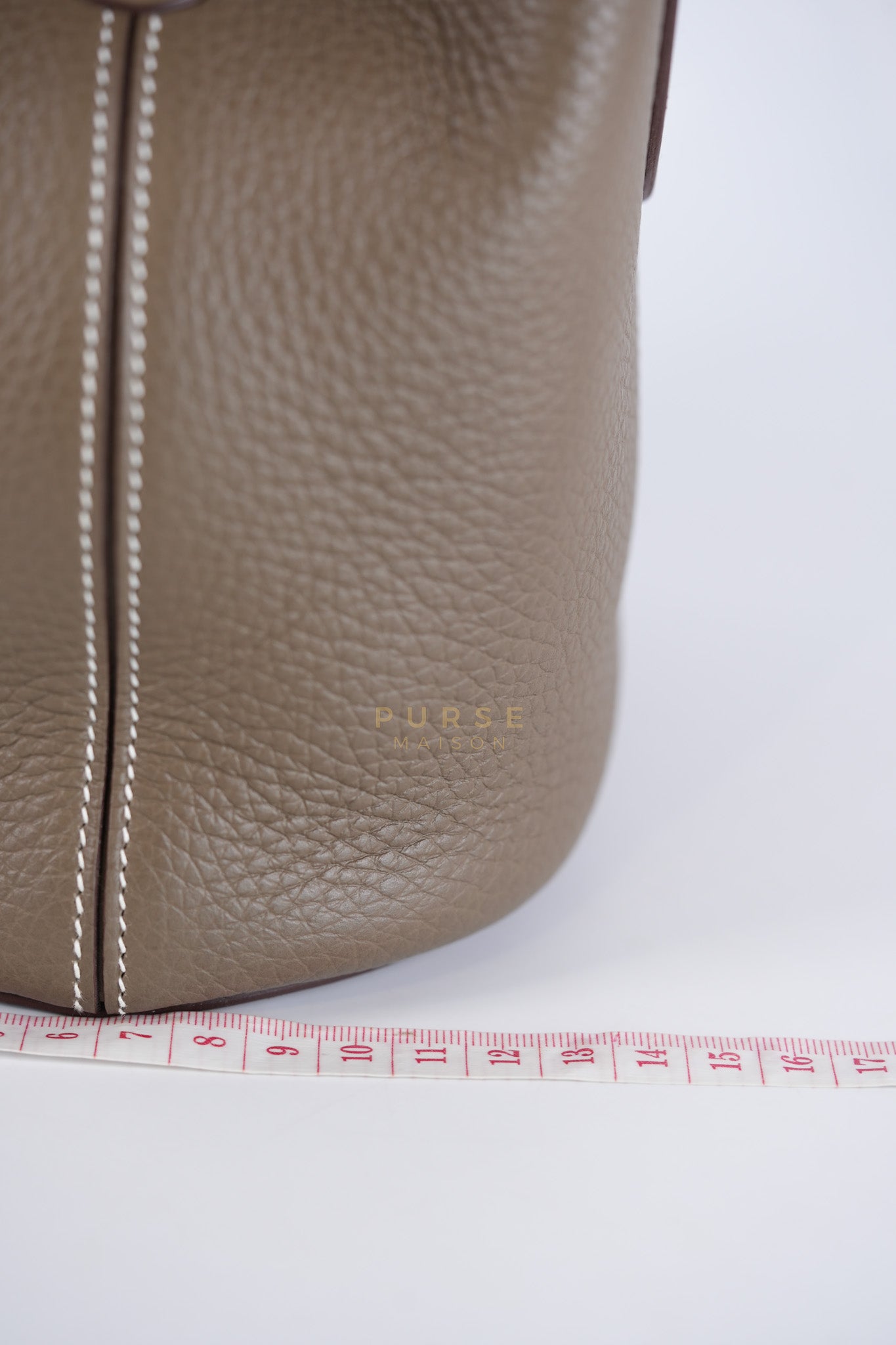 In The Loop in Etoupe Clemence Taurillon Leather and Gold Hardware Stamp B (2023) | Purse Maison Luxury Bags Shop