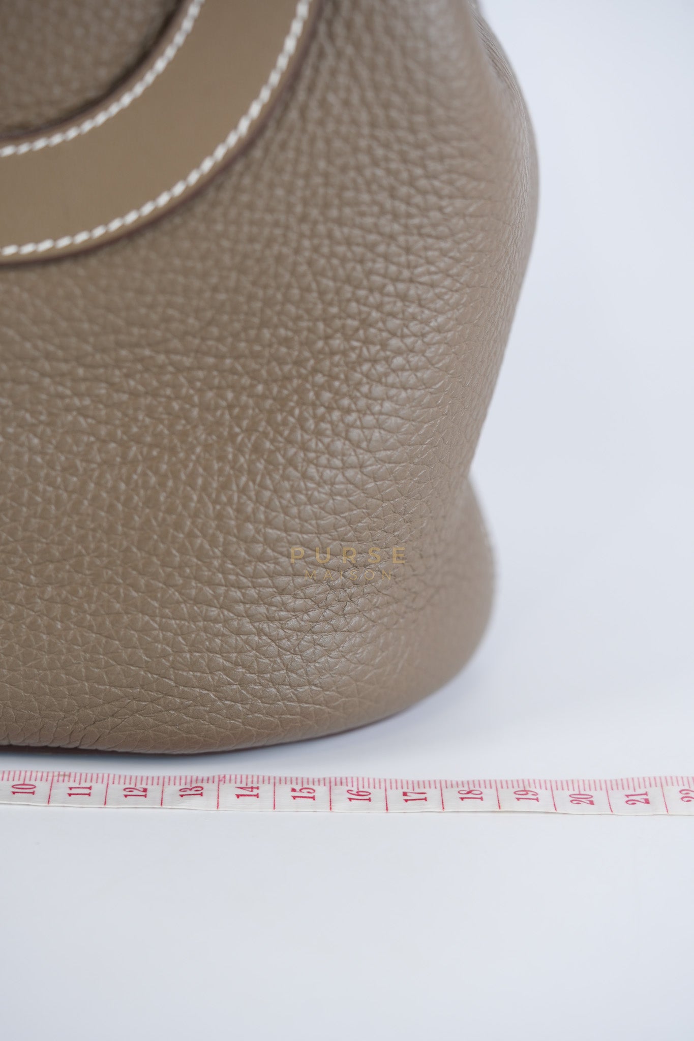 In The Loop in Etoupe Clemence Taurillon Leather and Gold Hardware Stamp B (2023) | Purse Maison Luxury Bags Shop