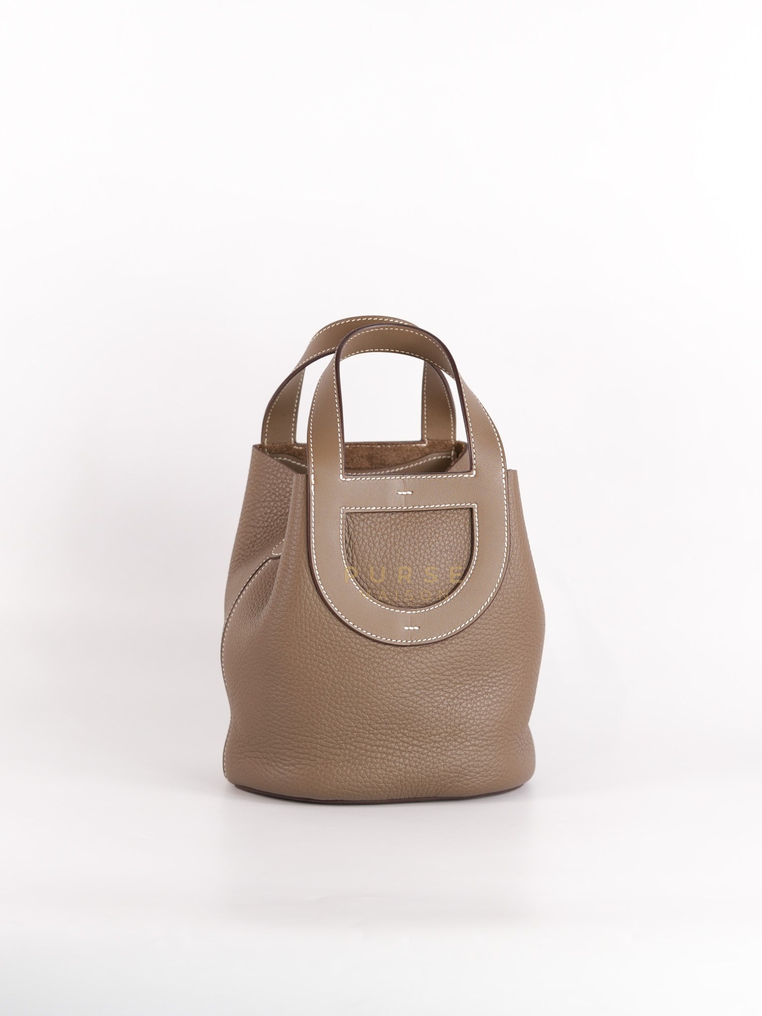 In The Loop in Etoupe Clemence Taurillon Leather and Gold Hardware Stamp B (2023) | Purse Maison Luxury Bags Shop