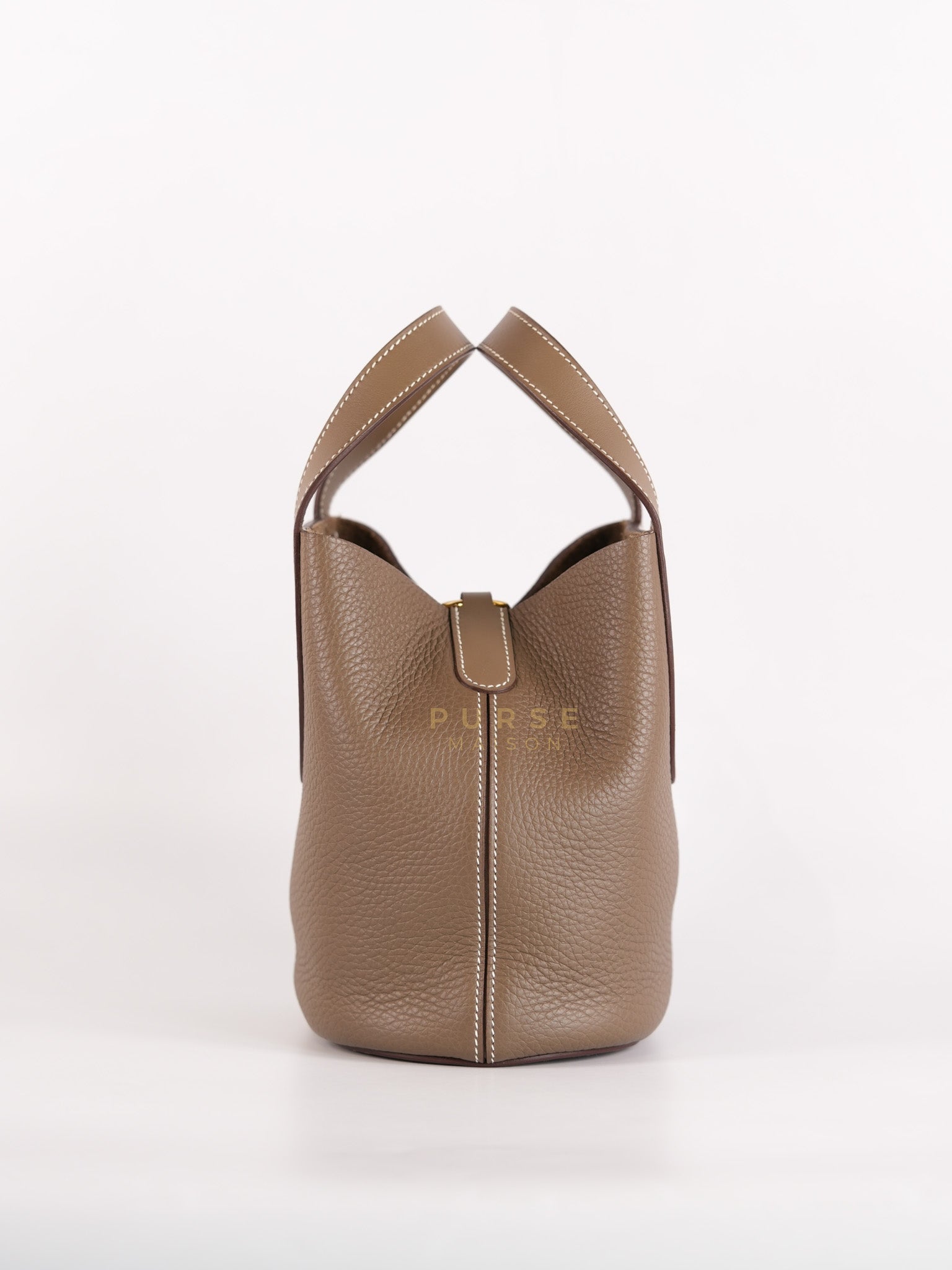 In The Loop in Etoupe Clemence Taurillon Leather and Gold Hardware Stamp B (2023) | Purse Maison Luxury Bags Shop