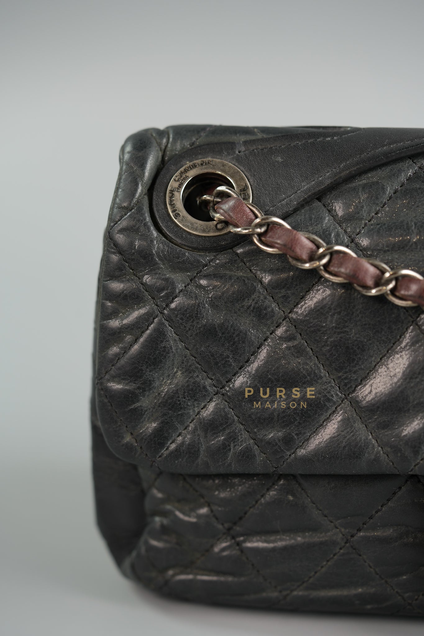 In the Mix Flap Medium in Black Glazed Distressed Calfskin & Ruthenium Hardware Series 13 | Purse Maison Luxury Bags Shop