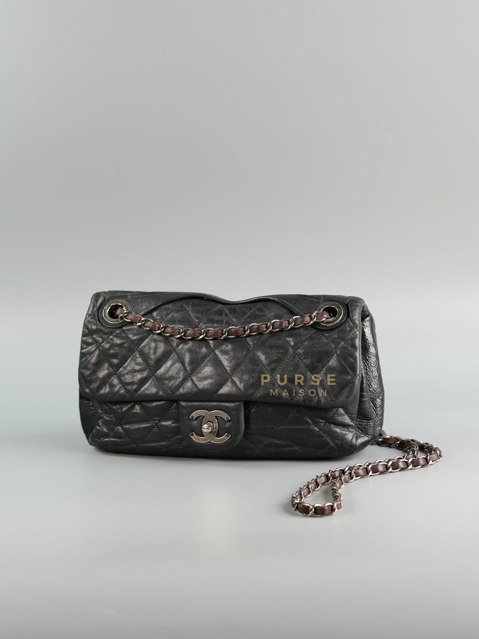 In the Mix Flap Medium in Black Glazed Distressed Calfskin & Ruthenium Hardware Series 13 | Purse Maison Luxury Bags Shop