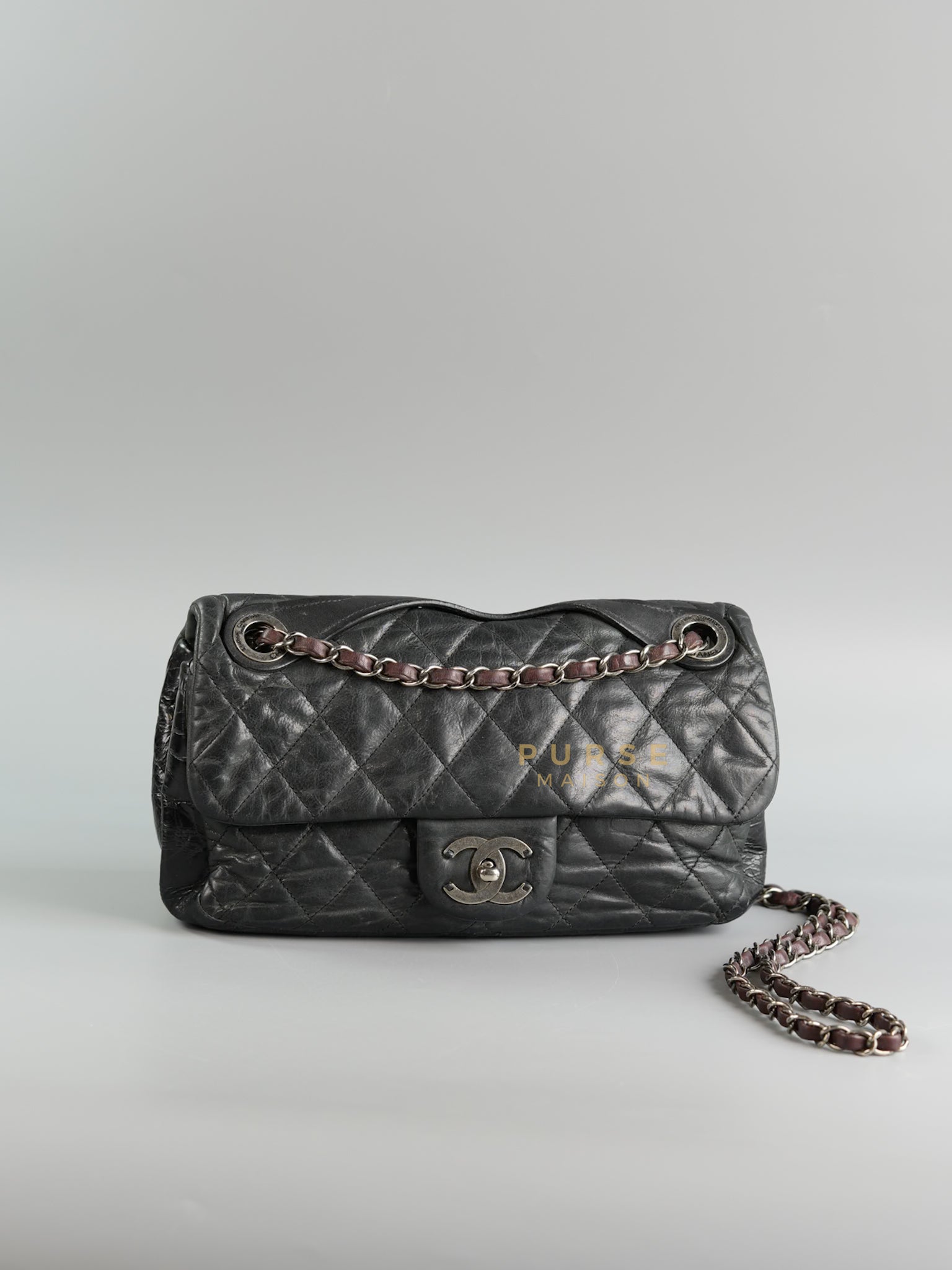 In the Mix Flap Medium in Black Glazed Distressed Calfskin & Ruthenium Hardware Series 13 | Purse Maison Luxury Bags Shop