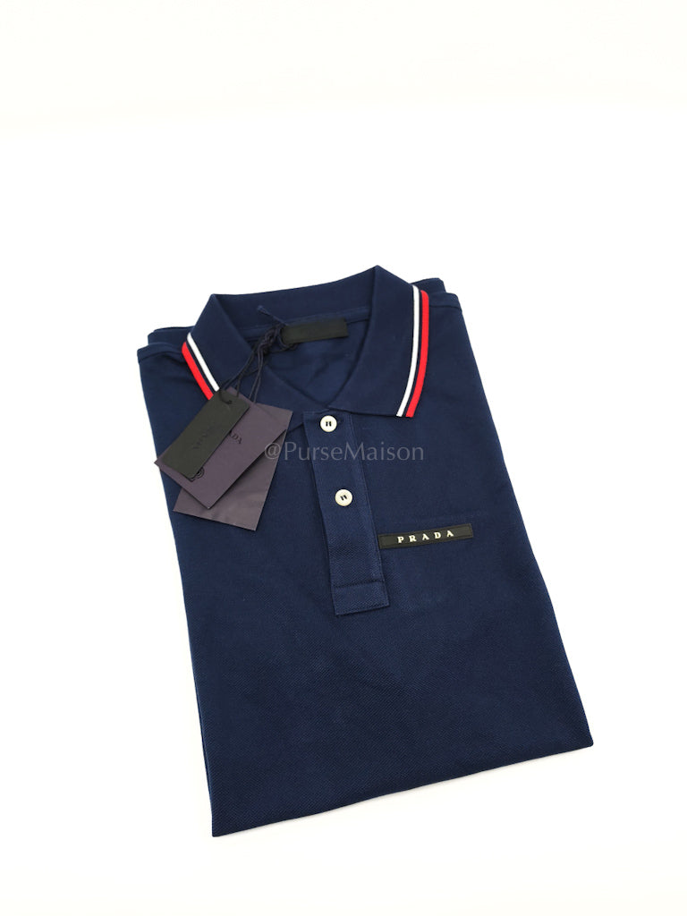 Inchiostro Blue Woven Polo Shirt Size Large | Purse Maison Luxury Bags Shop