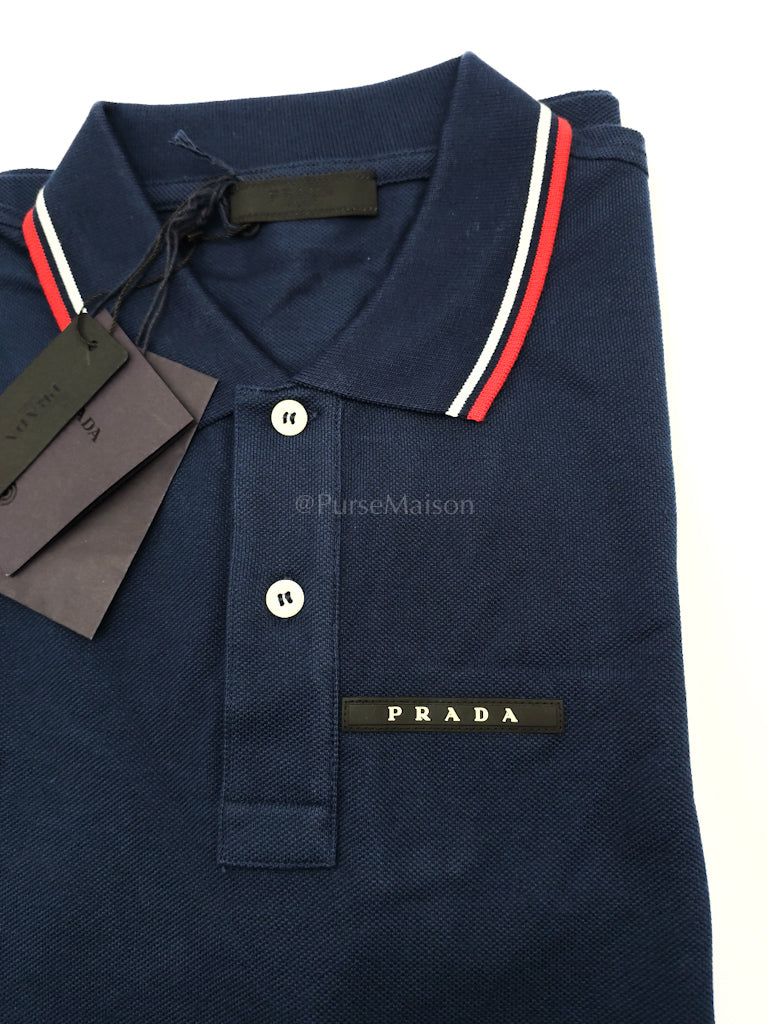 Inchiostro Blue Woven Polo Shirt Size Large | Purse Maison Luxury Bags Shop
