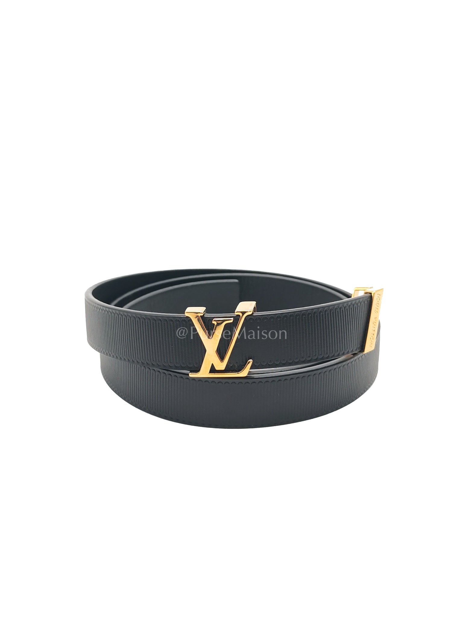 Initiales Black Reversible Belt (20mm) in Calfskin Leather Size 80 (Date Code: M9578) | Purse Maison Luxury Bags Shop