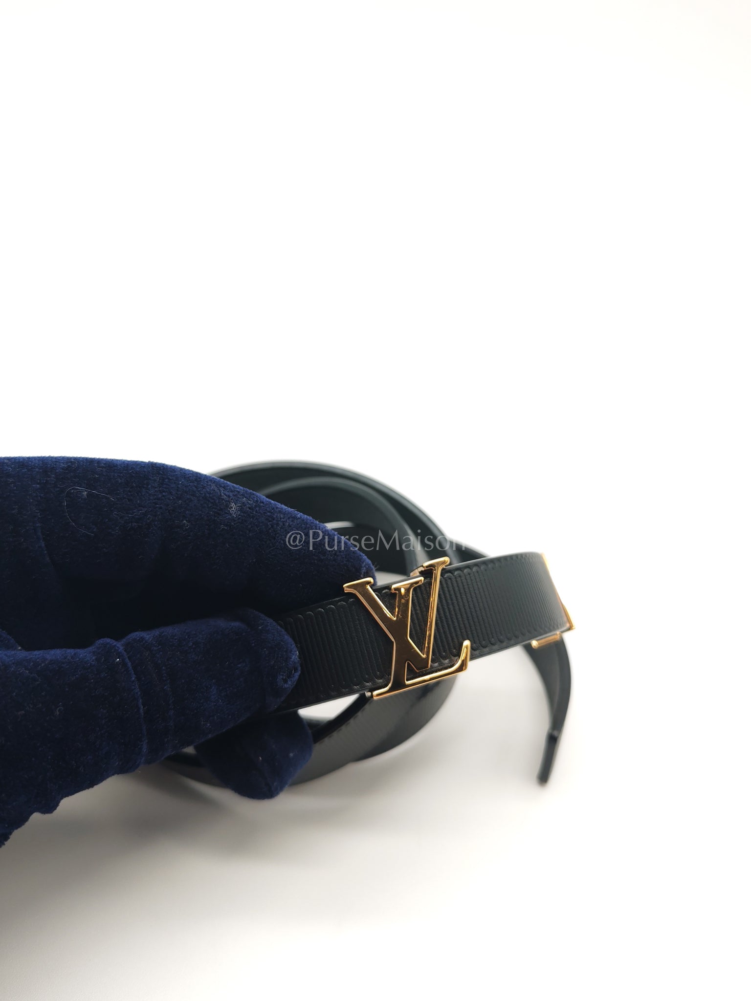 Initiales Black Reversible Belt (20mm) in Calfskin Leather Size 80 (Date Code: M9578) | Purse Maison Luxury Bags Shop