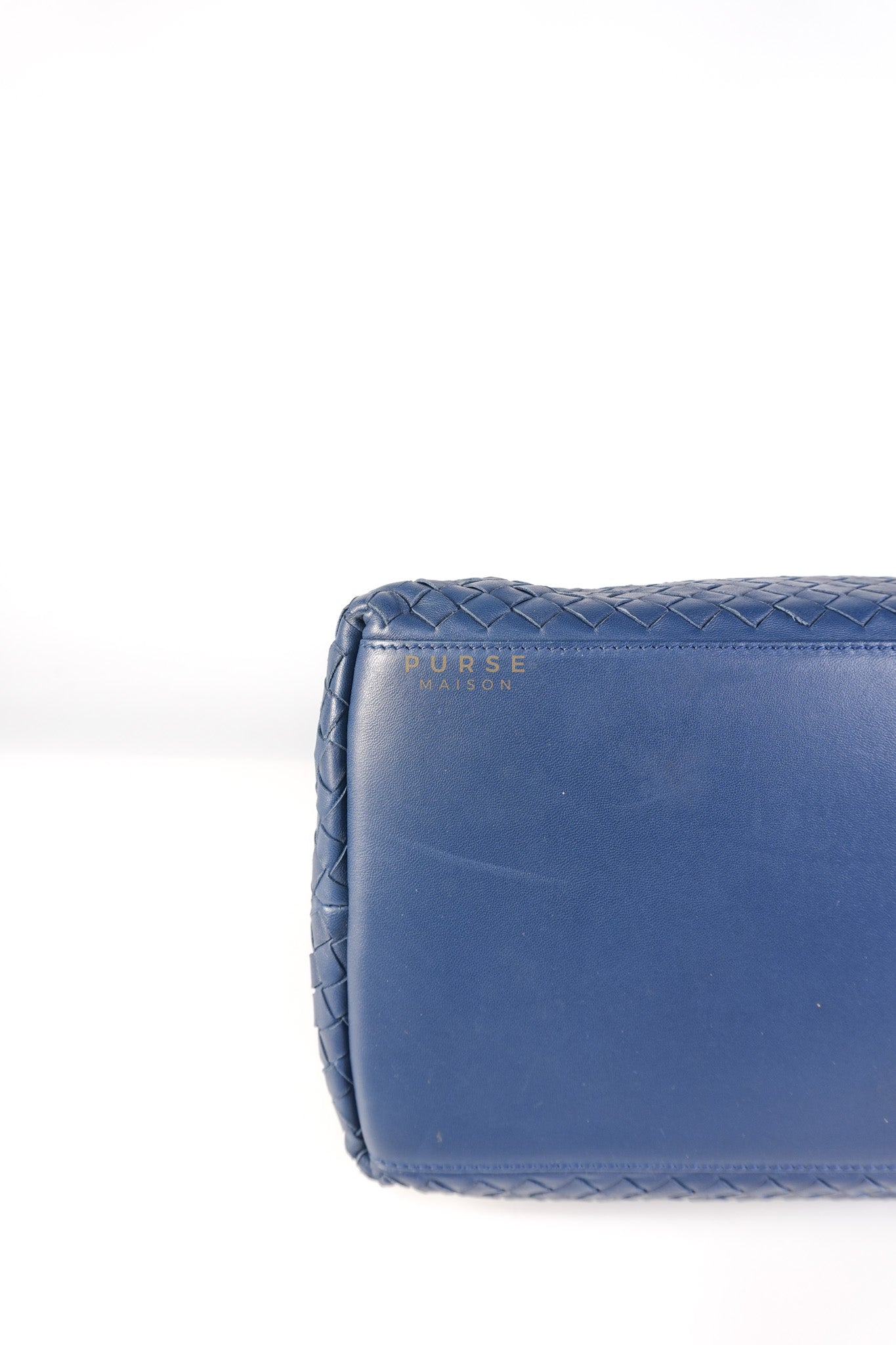 Intercciato Double Zipped Tote Bag in Blue Woven Leather | Purse Maison Luxury Bags Shop