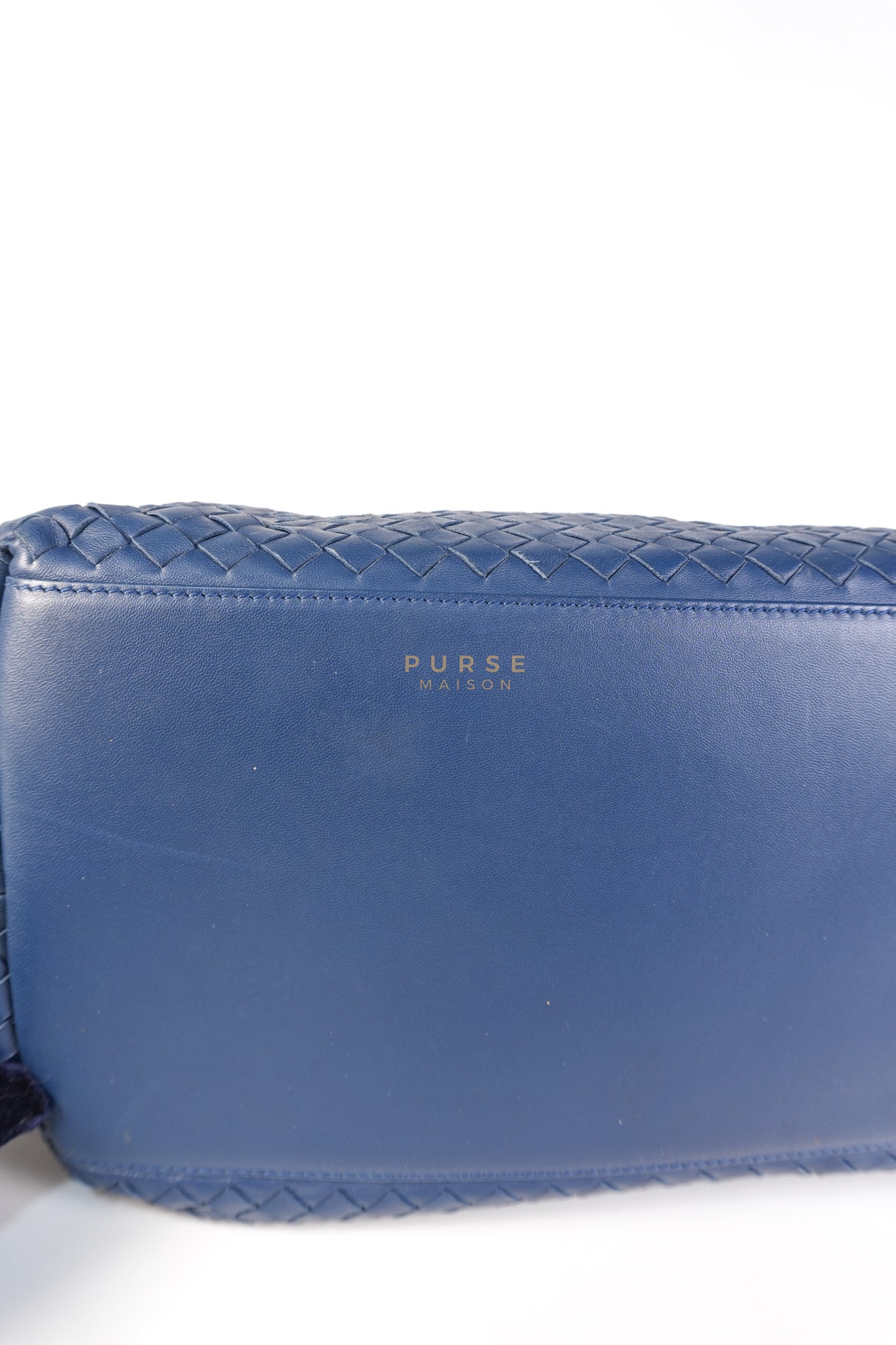 Intercciato Double Zipped Tote Bag in Blue Woven Leather | Purse Maison Luxury Bags Shop