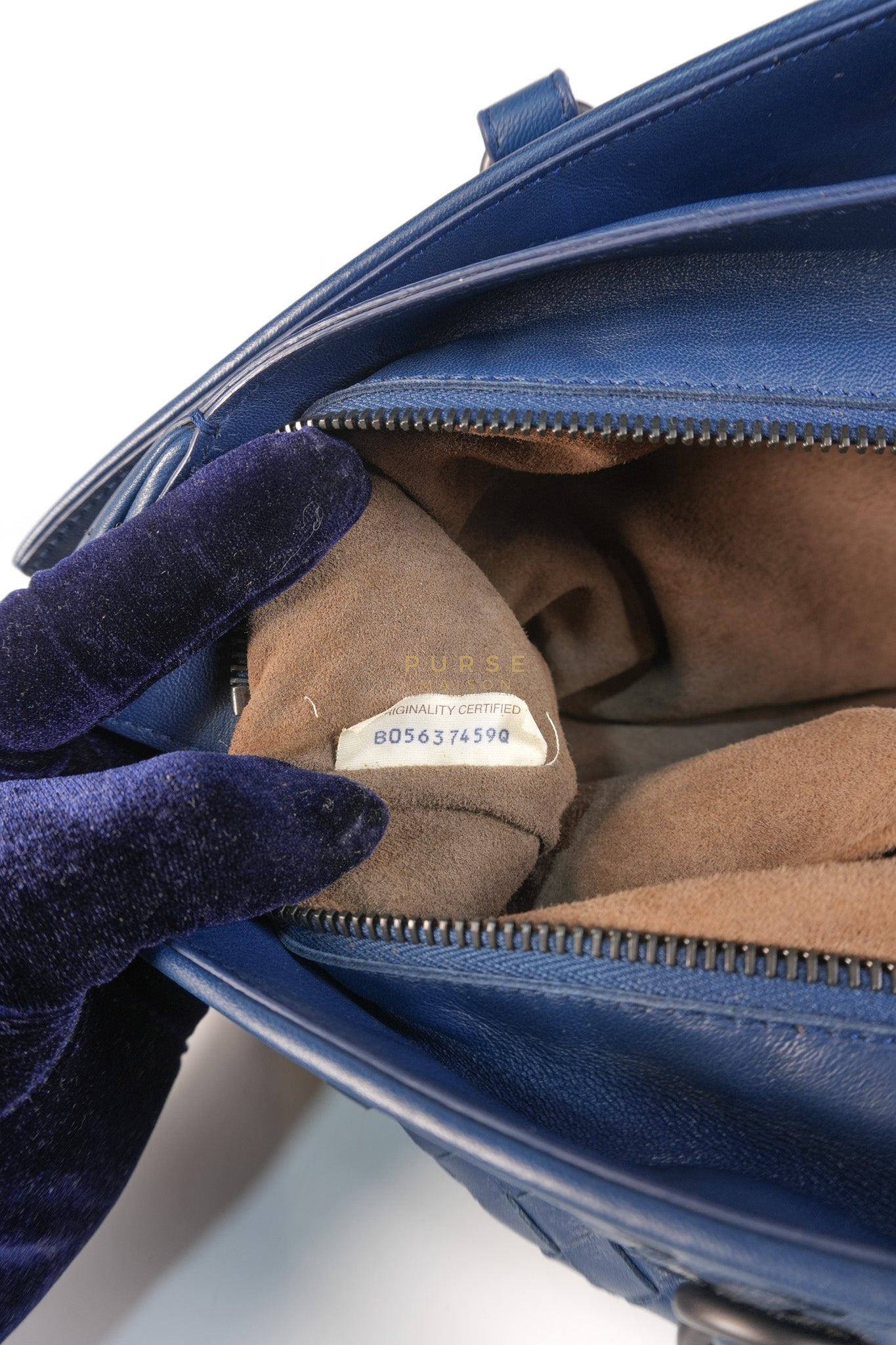 Intercciato Double Zipped Tote Bag in Blue Woven Leather | Purse Maison Luxury Bags Shop