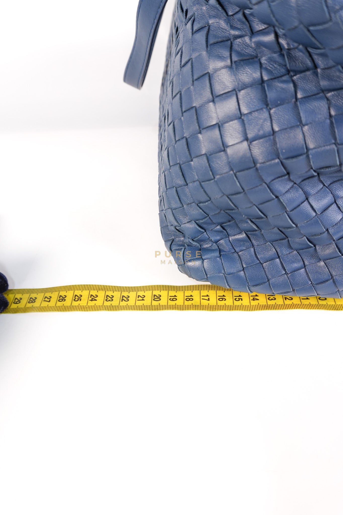 Intercciato Double Zipped Tote Bag in Blue Woven Leather | Purse Maison Luxury Bags Shop