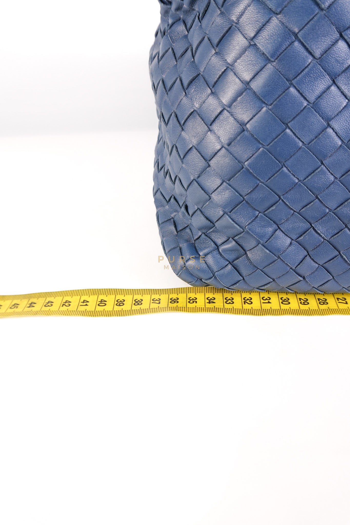 Intercciato Double Zipped Tote Bag in Blue Woven Leather | Purse Maison Luxury Bags Shop