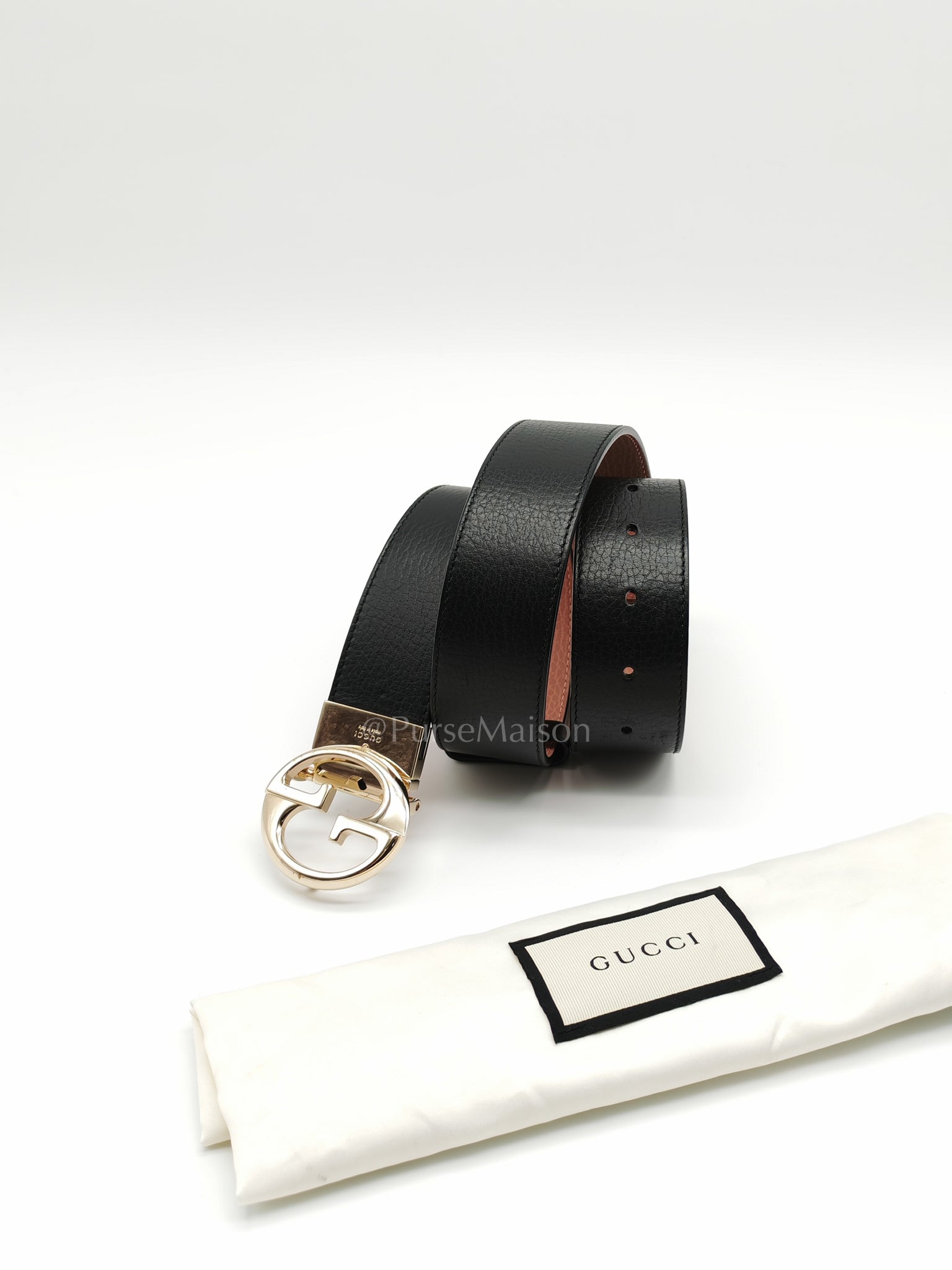 Interlocking G 1973 Reversible Belt in Black/Pink Leather 80cm | Purse Maison Luxury Bags Shop