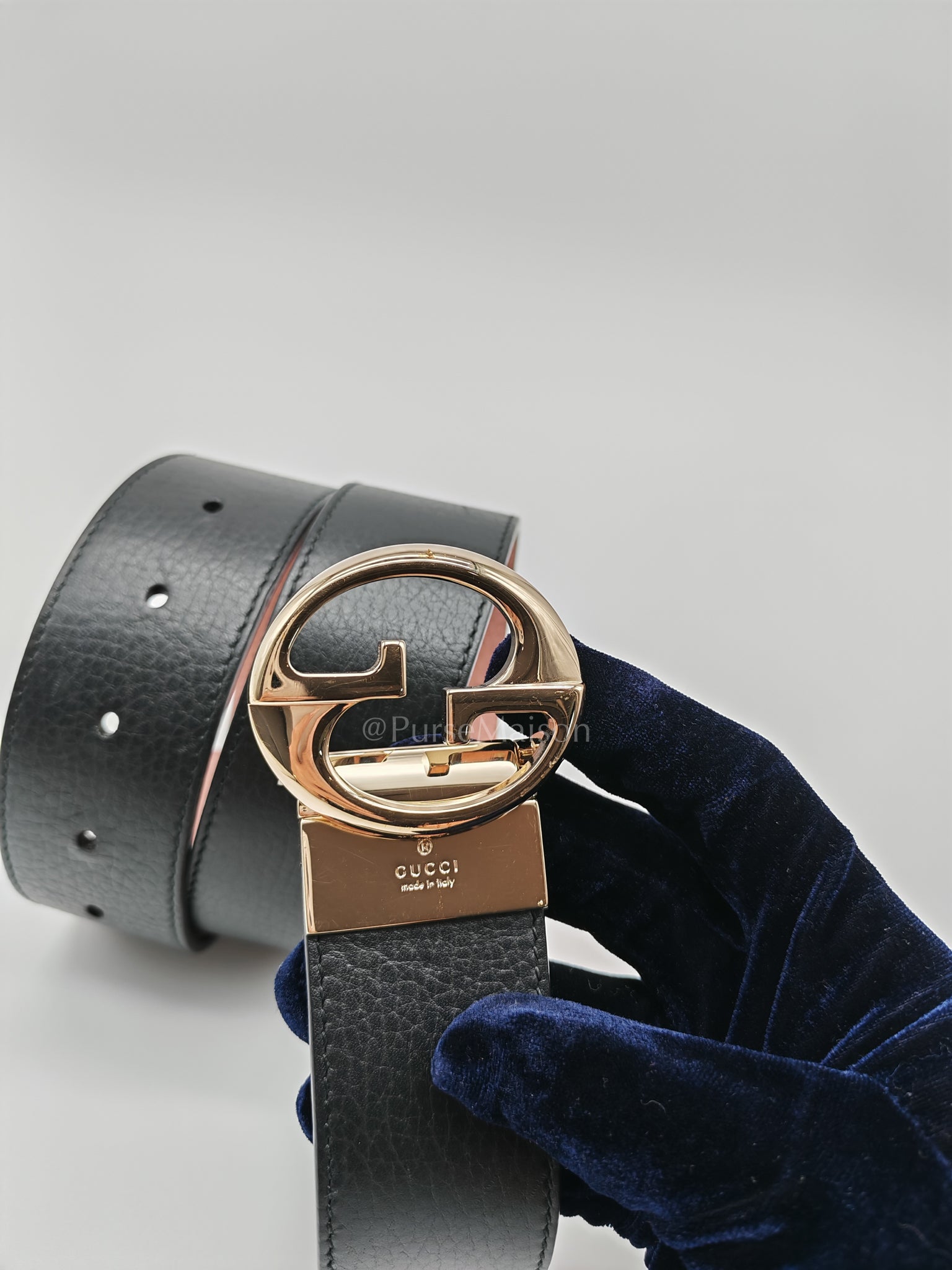 Interlocking G 1973 Reversible Belt in Black/Pink Leather 80cm | Purse Maison Luxury Bags Shop