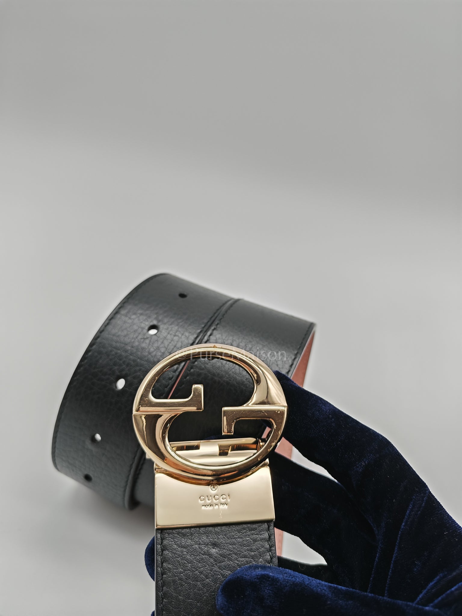 Interlocking G 1973 Reversible Belt in Black/Pink Leather 80cm | Purse Maison Luxury Bags Shop