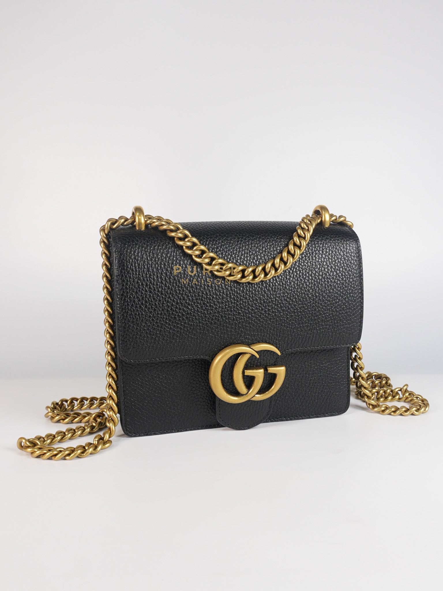 Interlocking G Marmont Black Grained Calfskin Leather Crossbody Bag | Purse Maison Luxury Bags Shop