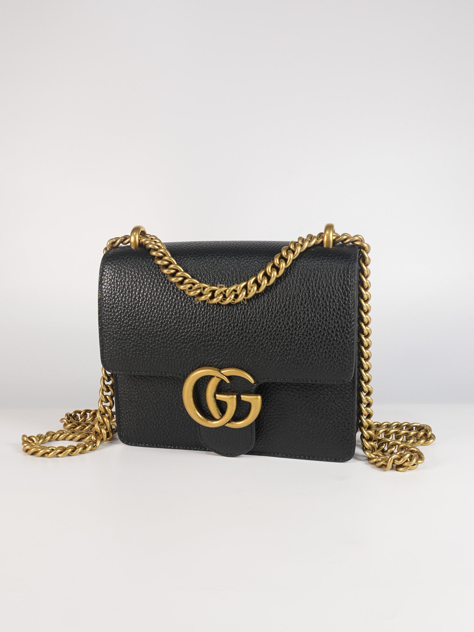 Interlocking G Marmont Black Grained Calfskin Leather Crossbody Bag | Purse Maison Luxury Bags Shop