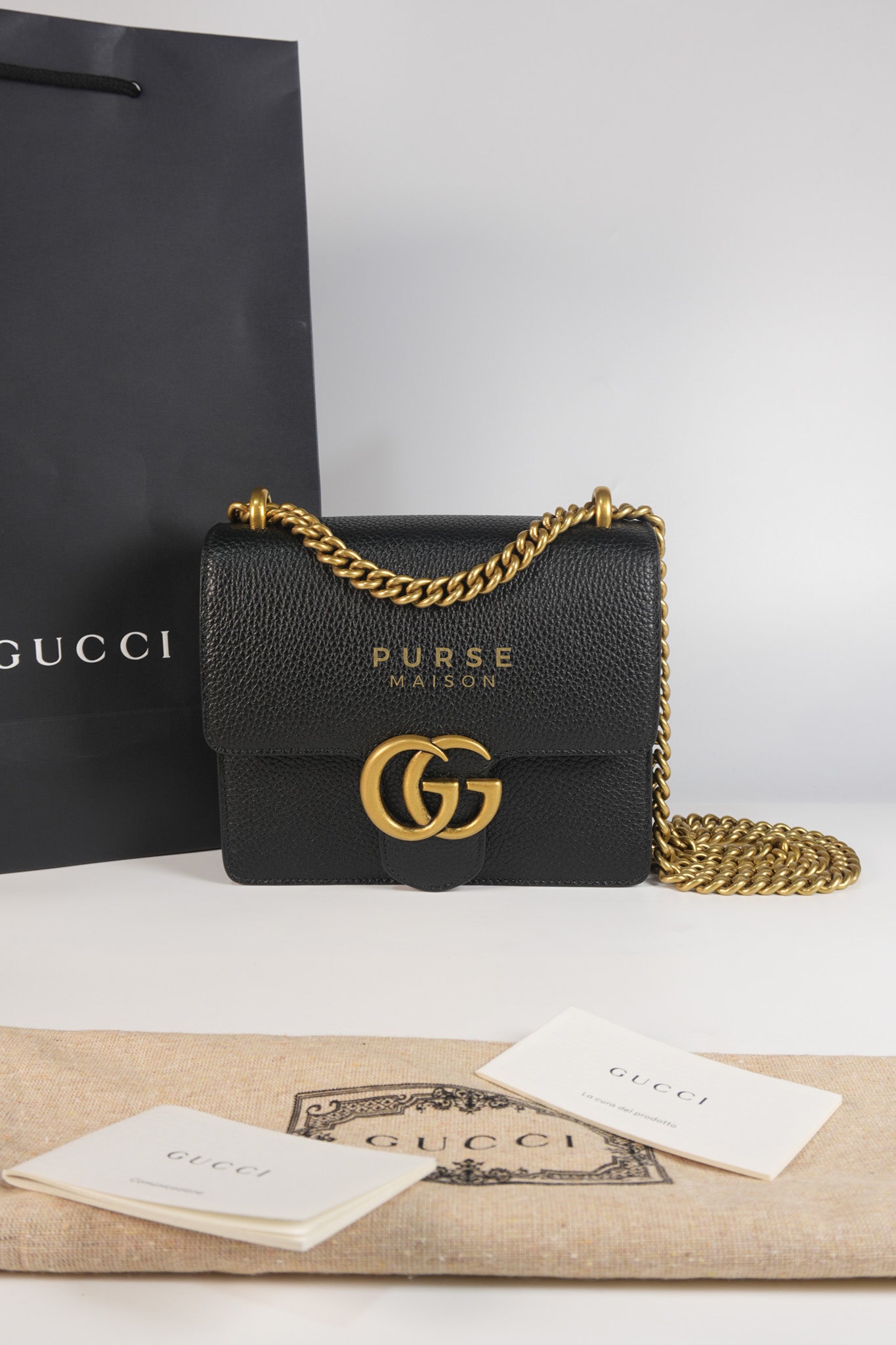 Interlocking G Marmont Black Grained Calfskin Leather Crossbody Bag | Purse Maison Luxury Bags Shop