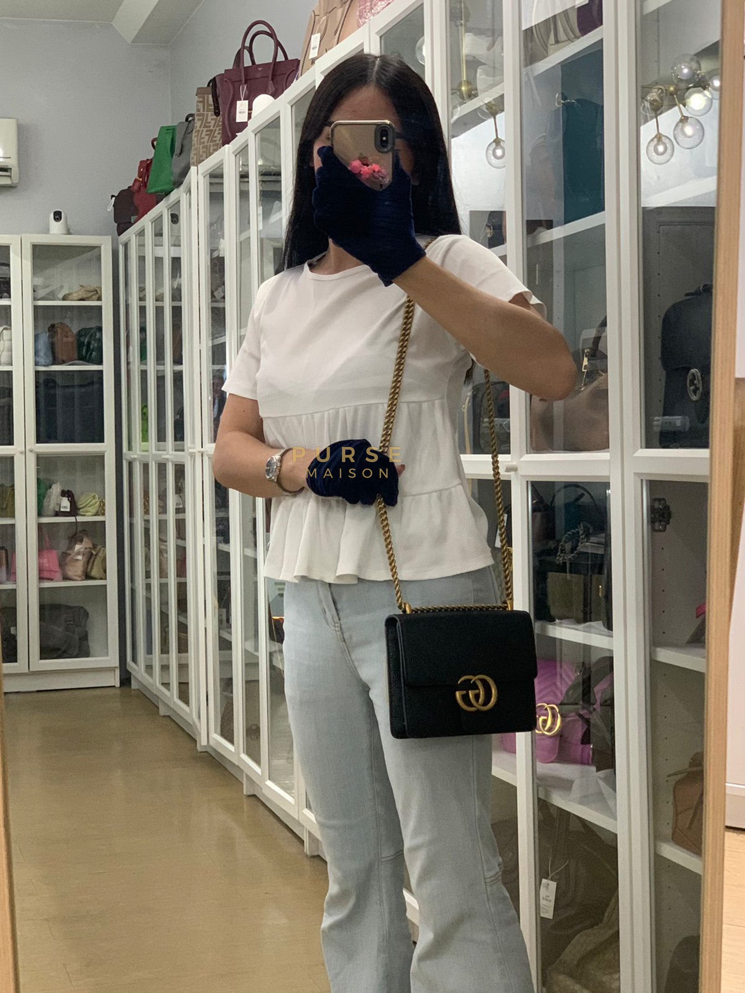 Interlocking G Marmont Black Grained Calfskin Leather Crossbody Bag | Purse Maison Luxury Bags Shop