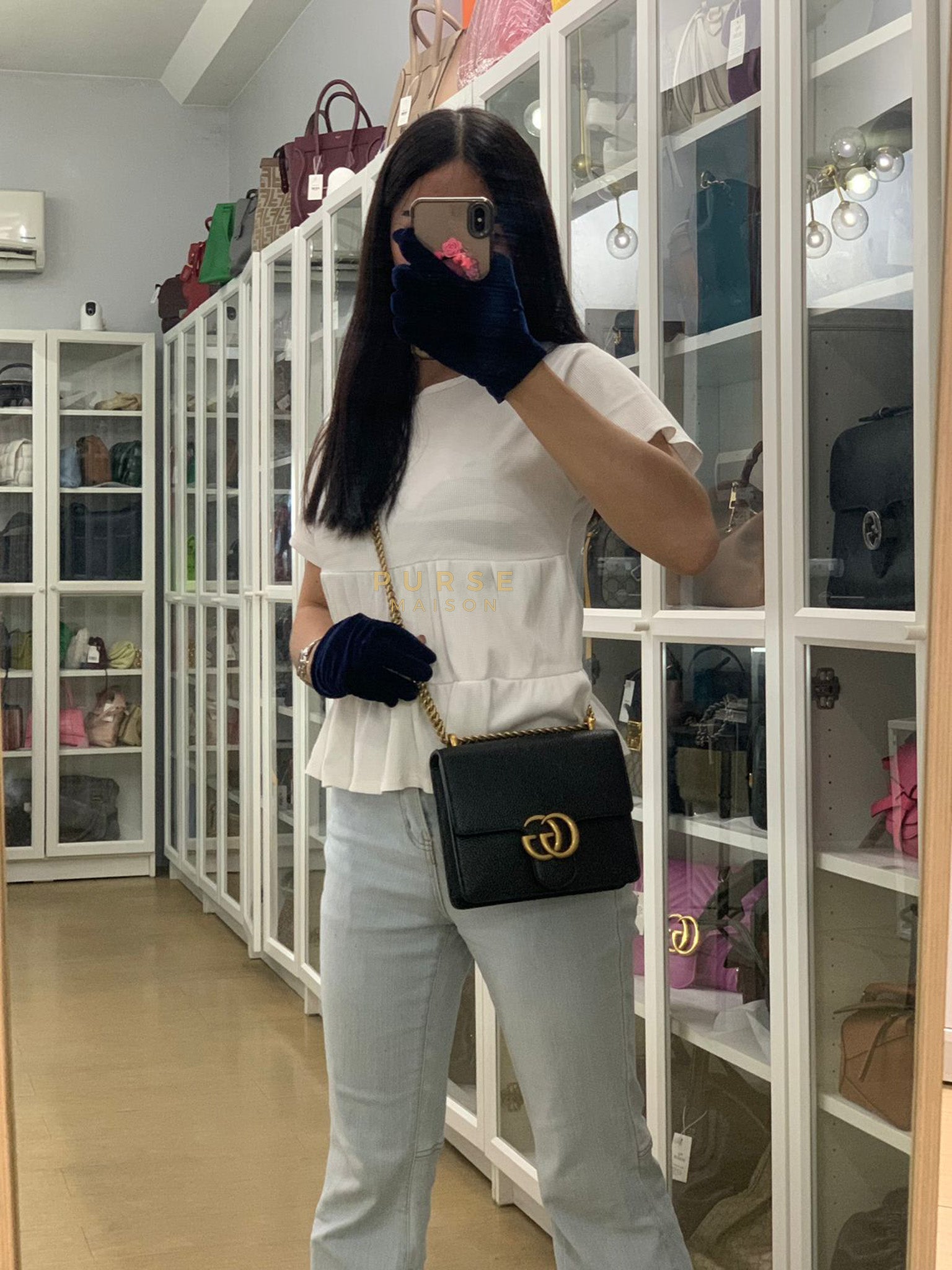 Interlocking G Marmont Black Grained Calfskin Leather Crossbody Bag | Purse Maison Luxury Bags Shop