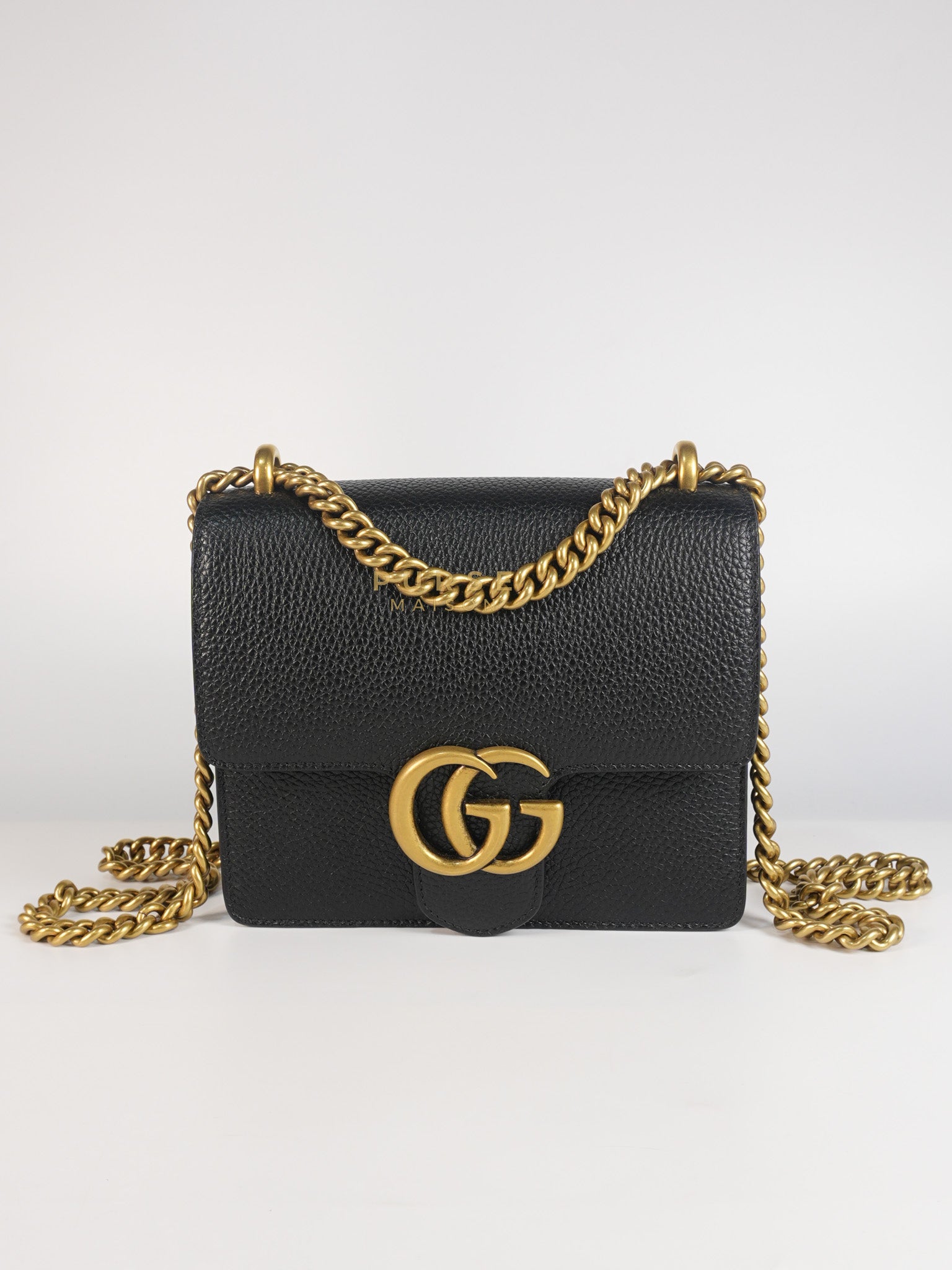 Interlocking G Marmont Black Grained Calfskin Leather Crossbody Bag | Purse Maison Luxury Bags Shop